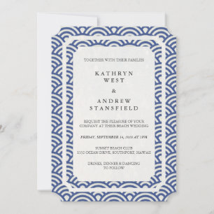 Simple Elegant Dark Blue + White Beach Wedding Invitation