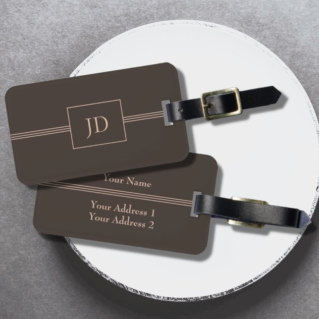 Simple Elegant Dark Brown Monogram Luggage Tag (Creator Uploaded)