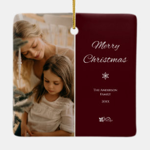 Simple & Elegant Dark Burgundy Christmas Holidays Ceramic Ornament