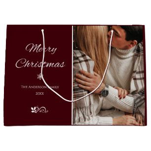 Simple & Elegant Dark Burgundy Christmas Holidays Large Gift Bag
