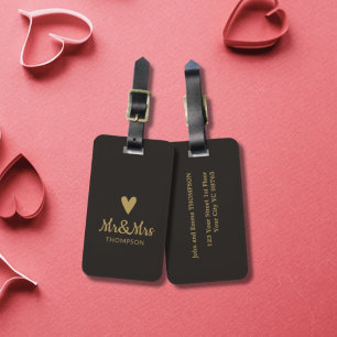 Simple Elegant Dark Faux Gold Mr&Mrs Luggage Tag