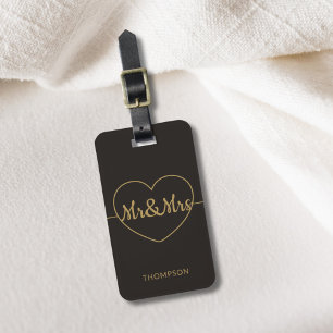 Simple Elegant Dark Faux Gold Mr&Mrs Luggage Tag