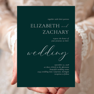 Simple Elegant Dark Green White Script Wedding Invitation