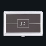 Simple Elegant Dark Grey Monogram Business Card Holder<br><div class="desc">Elegant business card holder with lines and rectangle pattern. You can add your monogram or name to it.</div>