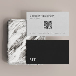 Simple Elegant Dark Grey Monogram QR Code Business Card