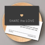 Simple Elegant Dark Grey White Gold Heart  Referral Card<br><div class="desc">Simple fully customisable dark grey and white referral card for beauty related professionals. Simple clean design with FAUX gold heart icon.</div>