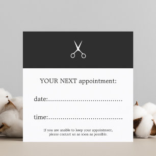 Simple Elegant Dark Grey White Scissors Hair Appointment Card