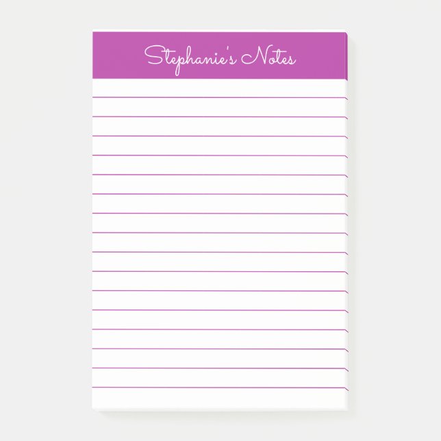 Simple Elegant Dark Pink Lined Personalised Post-it Notes (Front)