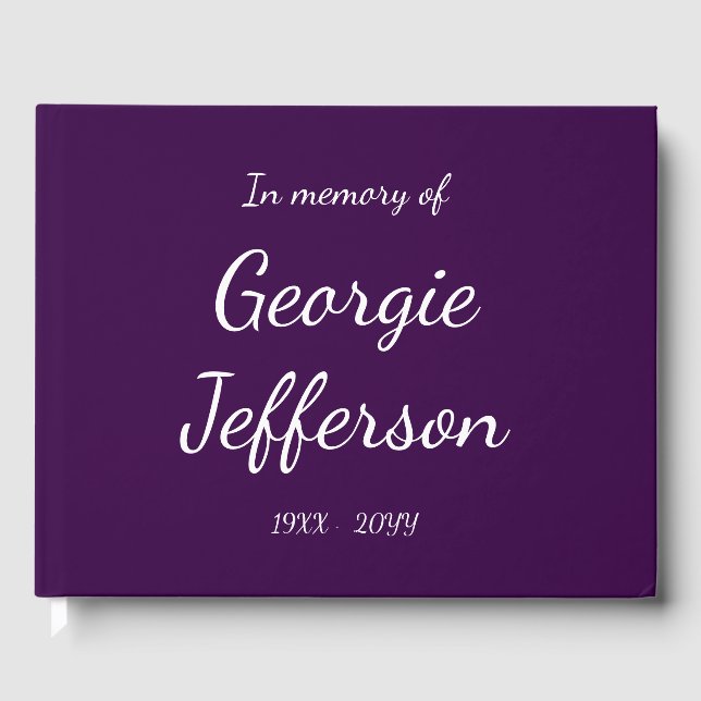 Simple & Elegant Dark Purple Funeral Guestbook (Front)