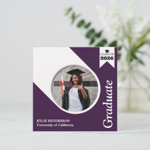 Simple Elegant Dark Purple Graduation Photo Invitation