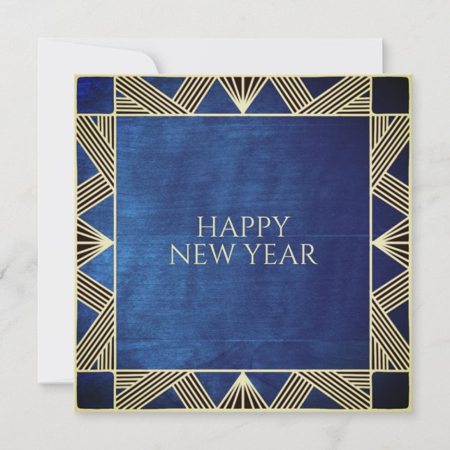  Simple & Elegant Deco Retro Navy Blue Wood Custom Holiday Card (Front)
