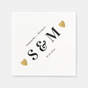 Simple Elegant Diagonal Monogram Gold Hearts Party Napkin