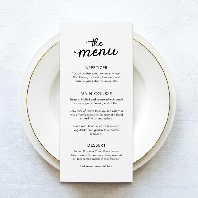 Simple Elegant Dinner Wedding Menu (Elegant Minimalist Wedding Menu Card)