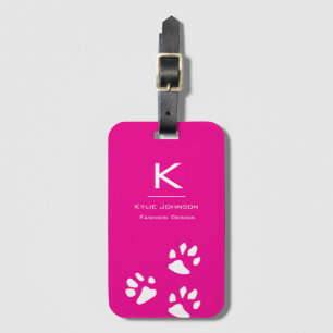 Simple elegant Dog paw Cute Monogrammed Name Luggage Tag