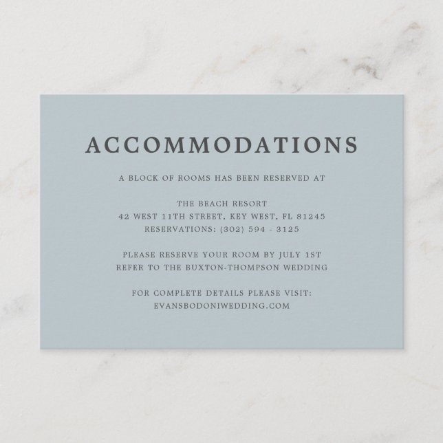 Simple Elegant Dusty Blue Accommodations Enclosure Card (Front)