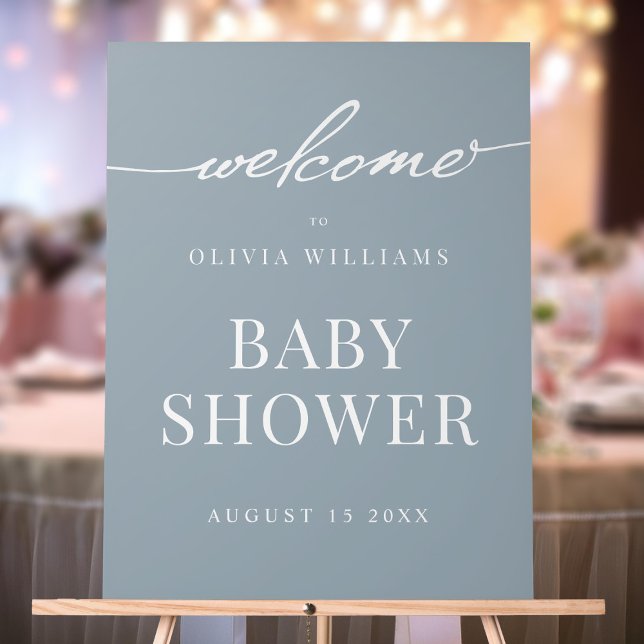 Simple Elegant Dusty Blue Baby Shower Welcome Acrylic Sign (Creator Uploaded)