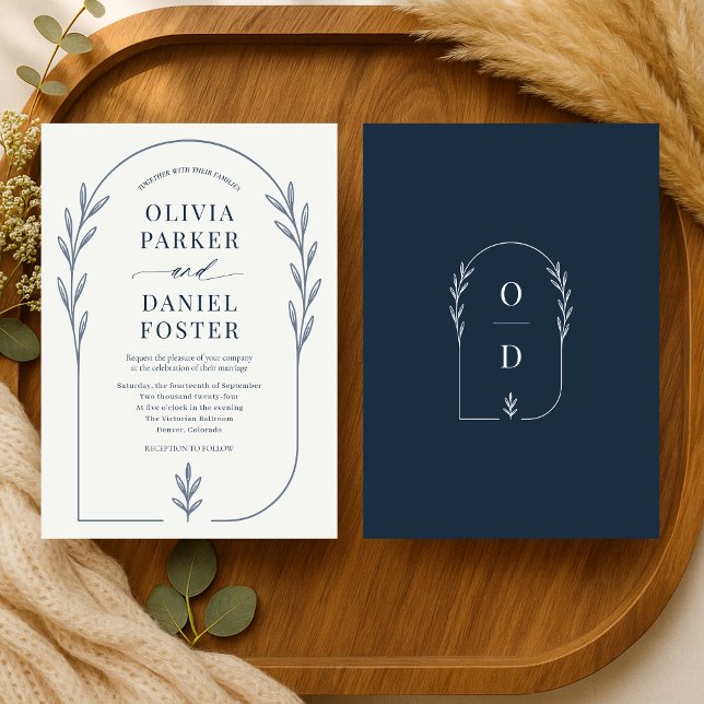 Simple Elegant Dusty Blue Boho Floral Wedding Invitation (Creator Uploaded)