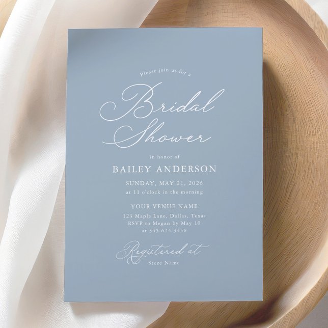 Simple Elegant Dusty Blue Bridal Shower Invitation (Creator Uploaded)