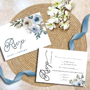 Simple Elegant Dusty Blue Floral Wedding RSVP Card