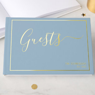 Simple Elegant Dusty Blue Formal Gold Guest Book