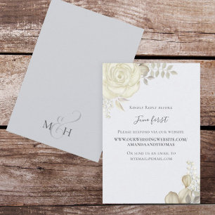 Simple Elegant Dusty Blue Gold Foliage Via Website RSVP Card
