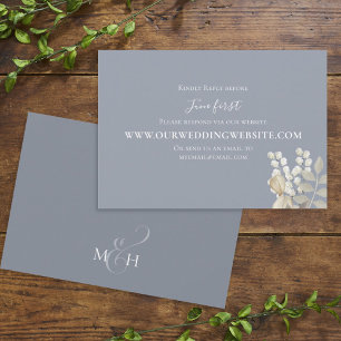 Simple Elegant Dusty Blue Gold Foliage Via Website RSVP Card