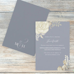 Simple Elegant Dusty Blue Gold Foliage Via Website RSVP Card