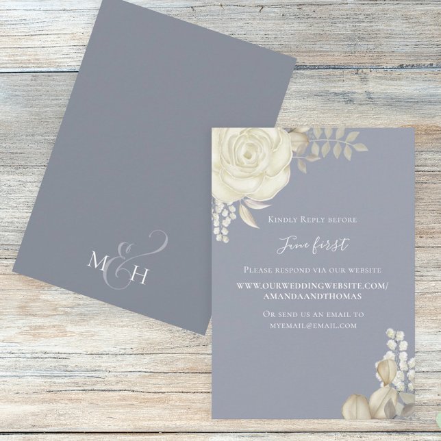Simple Elegant Dusty Blue Gold Foliage Via Website RSVP Card (Creator Uploaded)