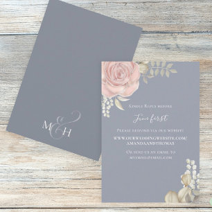Simple Elegant Dusty Blue Gold Foliage Via Website RSVP Card