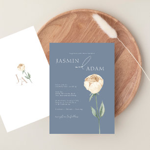 Simple Elegant Dusty Blue Rose Gold Floral Wedding Invitation