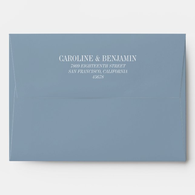 Simple Elegant Dusty Blue Wedding Return Address Envelope (Back (Top Flap))