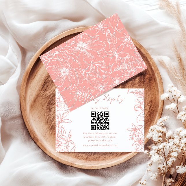 Simple Elegant Dusty Pink Floral QR Code Wedding RSVP Card (Creator Uploaded)