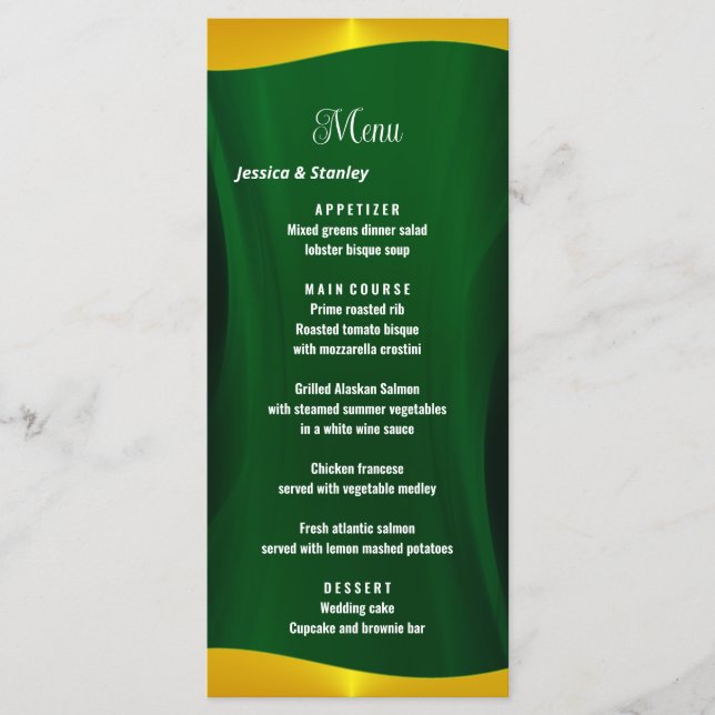 Simple Elegant emerald Green Wedding Dinner Menu (Front)