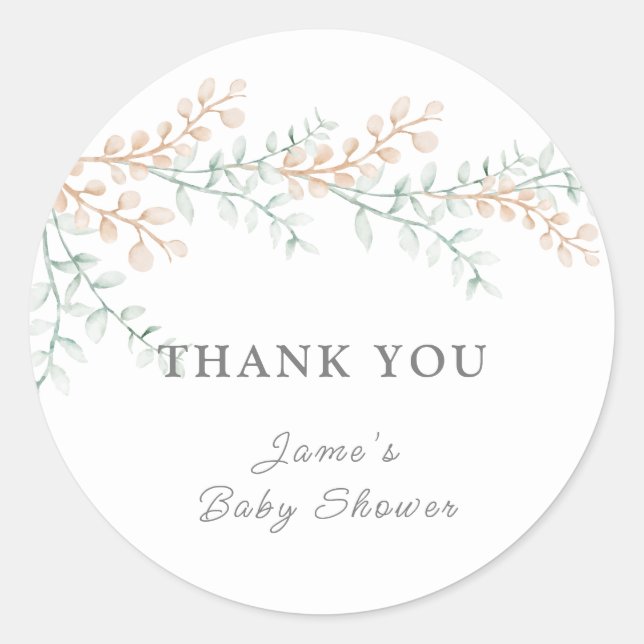 Simple Elegant Eucalyptus Baby Shower  Classic Round Sticker (Front)
