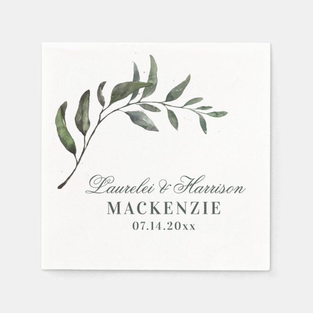 Simple Elegant Eucalyptus Branch Wedding Napkin (Front)
