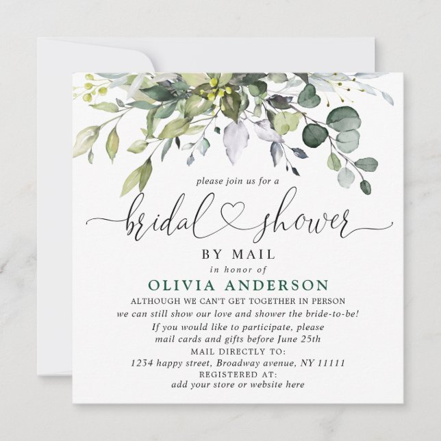 Simple Elegant Eucalyptus BRIDAL Shower By Mail Invitation (Front)