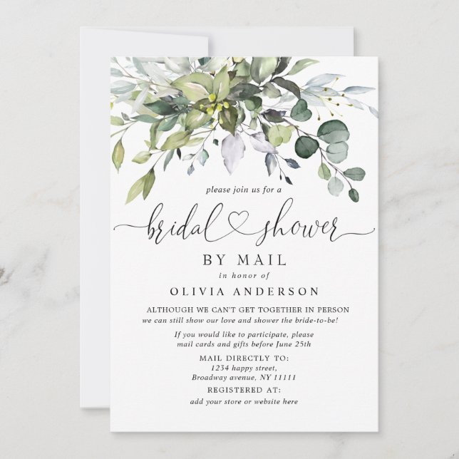 Simple Elegant Eucalyptus BRIDAL Shower By Mail Invitation (Front)