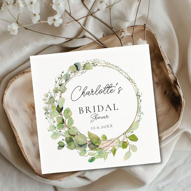 Simple, elegant eucalyptus  Bridal Shower     Napkin (Personalized Simple, elegant eucalyptus Bridal Shower Napkins)