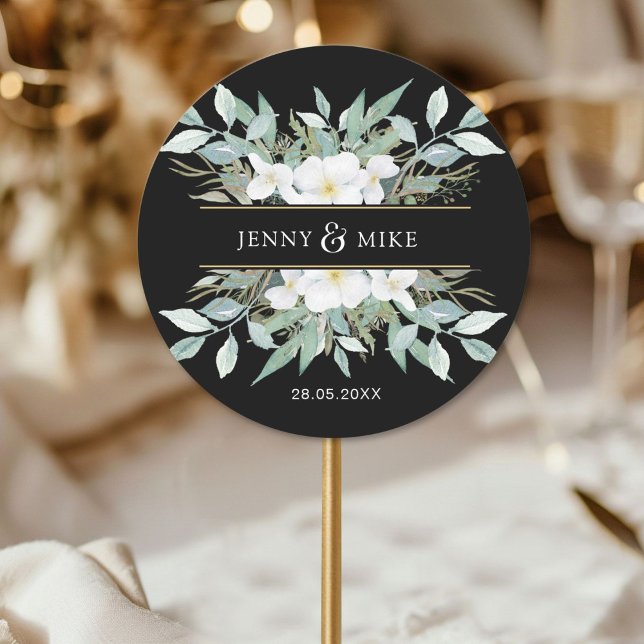 Simple, elegant eucalyptus classic round sticker (Simple, elegant eucalyptus classic round sticker with your name and date.)