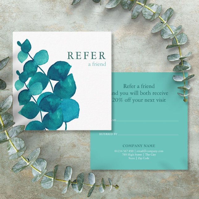 Simple Elegant Eucalyptus Floral Loyalty Referral Card (Simple Elegant Eucalyptus Floral Loyalty Referral Card)