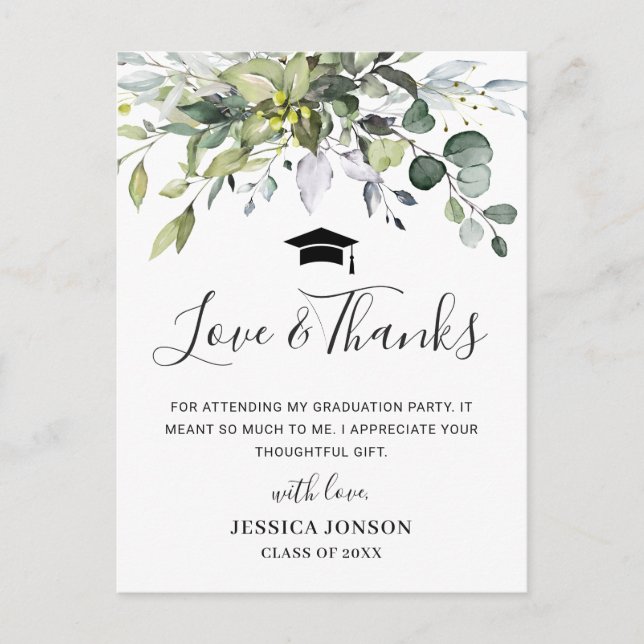 Simple Elegant Eucalyptus Graduation Thank You Announcement Postcard (Front)