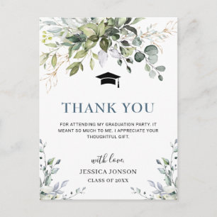 Simple Elegant Eucalyptus Graduation Thank You  Postcard