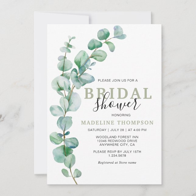 Simple Elegant Eucalyptus Greenery Bridal Shower Invitation (Front)