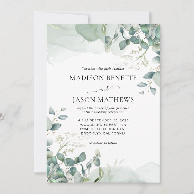 Simple Elegant Eucalyptus Greenery Wedding Invitation (Front)