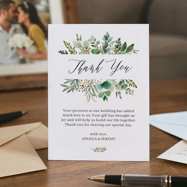 Simple Elegant Eucalyptus Leaves Wedding Thank You Card (Creator Uploaded)