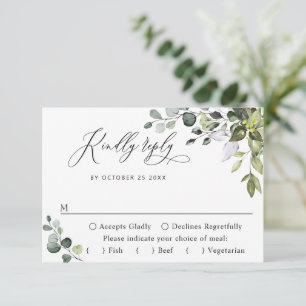 Simple Elegant Eucalyptus MEAL CHOICE Wedding RSVP Card