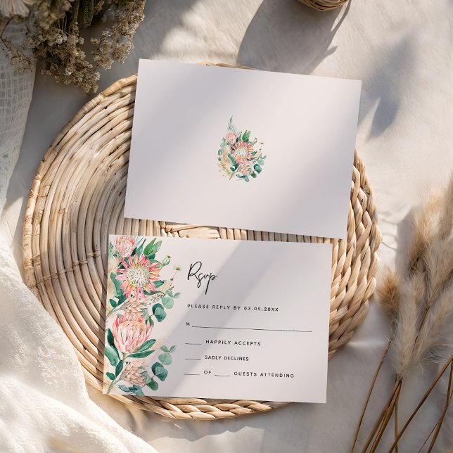 Simple Elegant Eucalyptus Pampas Grass Protea RSVP Card (Creator Uploaded)