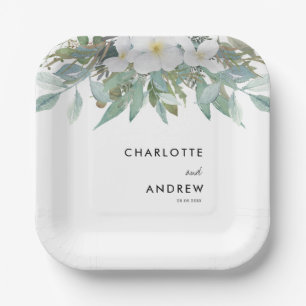 Simple, elegant eucalyptus  paper plates