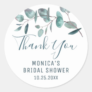 Simple Elegant Eucalyptus Thank You Bridal Shower Classic Round Sticker