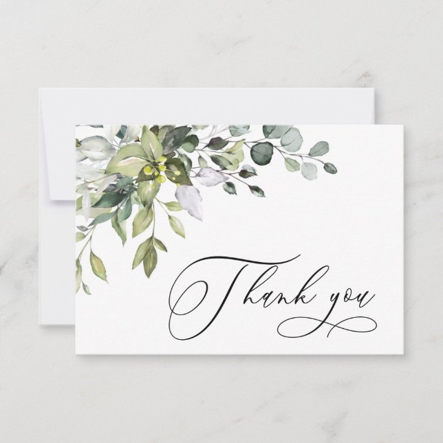 Simple Elegant Eucalyptus Watercolor Greenery Thank You Card (Front)